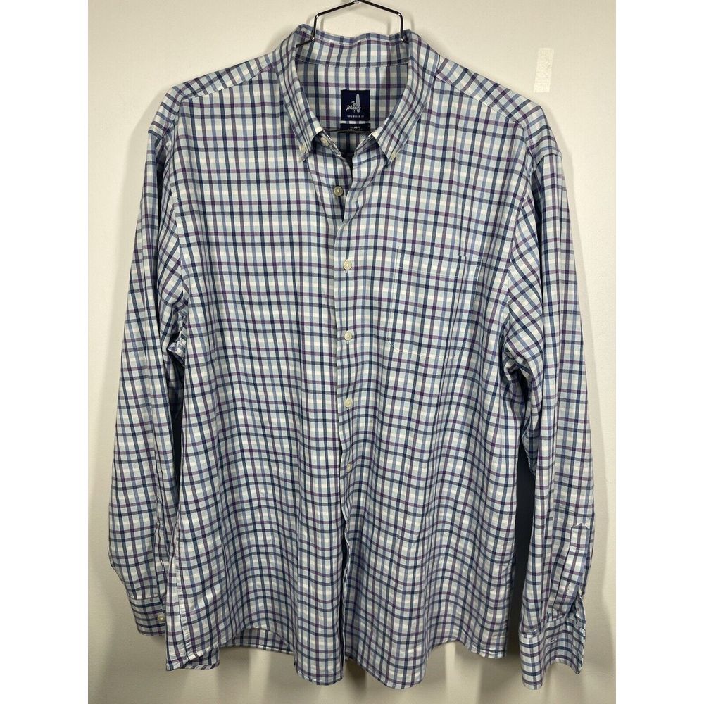 Johnnie-O Shirt‎ Mens XL Blue And Purple Plaid Button Up Long Sleeve Preppy Surf